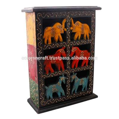 Floral Work & Animal Design Wooden Box Wooden Key Holder