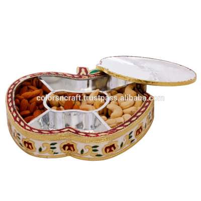 Golden Meenakari Work Apple Design Dryfruit Box