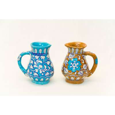 Indian style Handmade classic mug vintage ceramic Jug blue pottery items