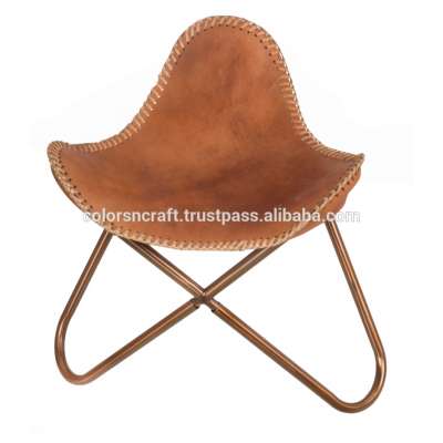 unique design and stylish buff leather butterfly stool for camping/fishing