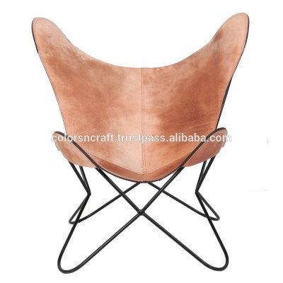 buff leather butterfly chair