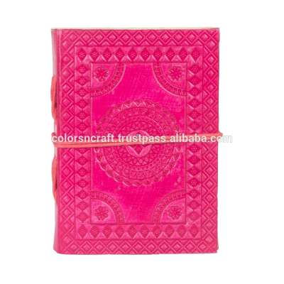 genuine leather journal with flap and embossing pink color