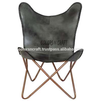 antique grey color high quality leather butterfly chair for living room