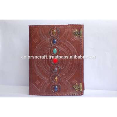 genuine goat leather custom flap leather journal with stones