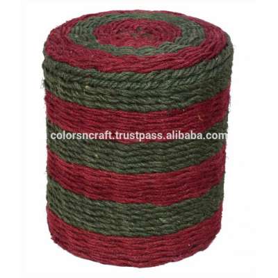 MultiColor Jute Fabric Small Cylindrical Pouf