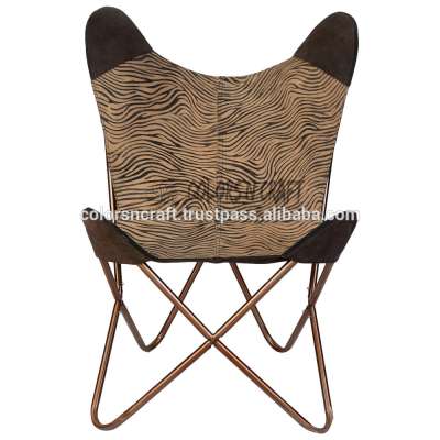 High quality suede leather printed foldable butterfly chair