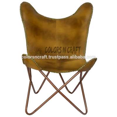 hot sale genuine buff leather hardoy butterfly chair